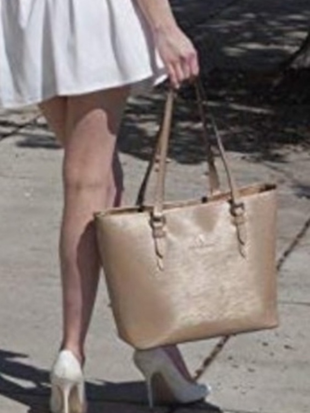 Aubry Lane Joelle Womens Structured Textured Metallic Tan Leather Tote Bag Purse